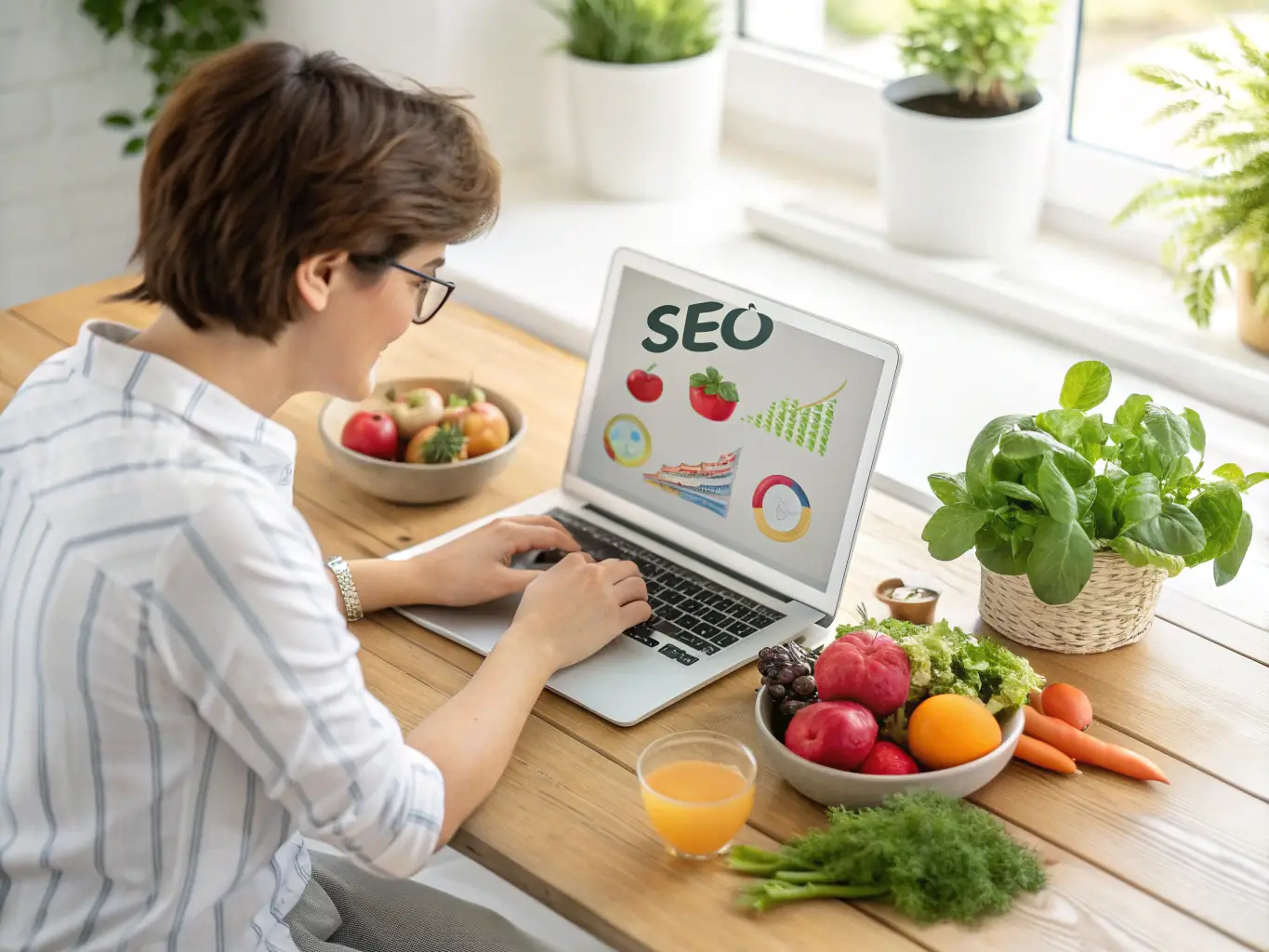 An image depicting SEO strategies in action, such as keyword research, website optimization, and content creation, leading to improved search engine rankings.